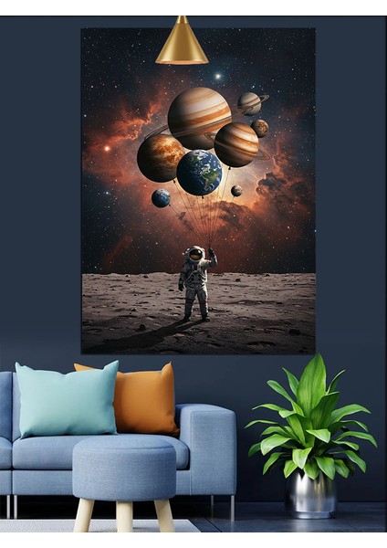 Astronot ve Gezegenler Manzarası Dekoratif Kanvas - Mdf Ahşap Tablo fiyatları