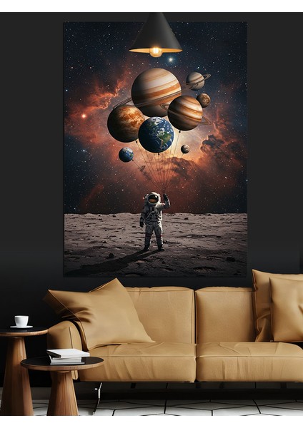Astronot ve Gezegenler Manzarası Dekoratif Kanvas - Mdf Ahşap Tablo modelleri