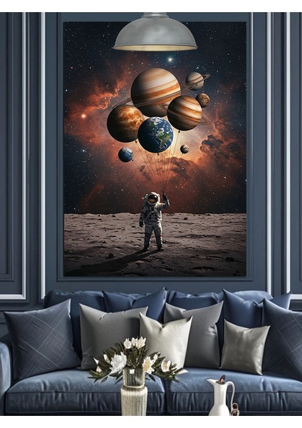 Astronot ve Gezegenler Manzarası Dekoratif Kanvas - Mdf Ahşap Tablo indirimleri