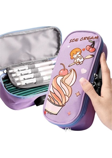 Şifre Kalem Kutusu Kalem Kutusu Büyük Kapasiteli Öğrenci Erkek ve Kadın Kalem Kutusu Ortaokul Öğrencileri Çok Işlevli Basit Şifre Kalem Kutusu Mor Dondurma Kız (Yurt Dışından)