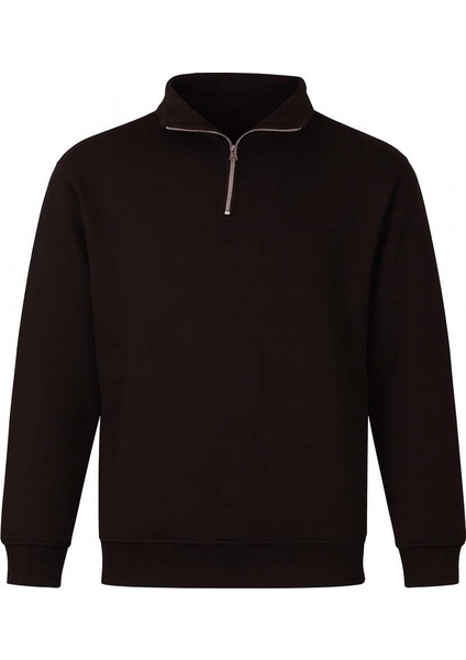 Yarım Fermuarlı 3 Iplik Siyah Erkek Sweatshirt 5259-2