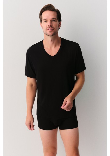 Erkek Modal V Yaka T-Shirt modelleri