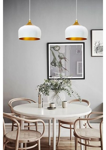 Ikili Geniş Çember Beyaz Sarkıt Lamba Yemek Masası Oturma Odası Mutfak Salon Otel Showroom