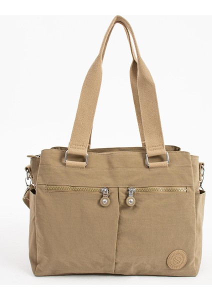 Kadın Büyük Boy Bölmeli Çanta Nude