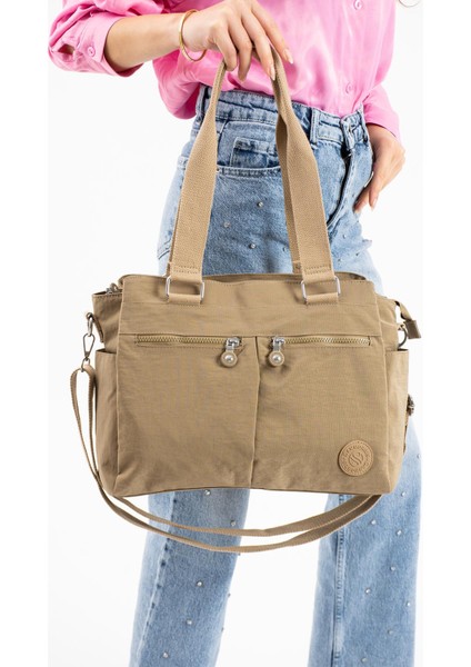 Kadın Büyük Boy Bölmeli Çanta Nude modelleri