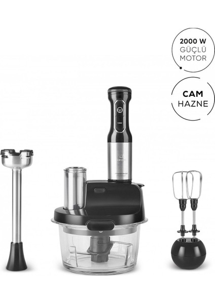 2000W Cam Mutfak Robotu Siyah Inox, Güçlü ve Şık Tasarım, Çok Renkli