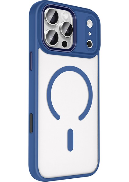 iPhone 17 Pro Kılıf Wireless Şarj Özellikli Zore Krom M-Safe Silikon Kapak - Lacivert indirimleri