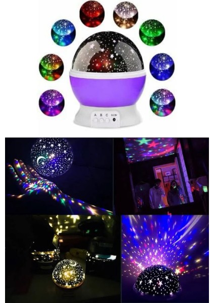 Zeroshop Renkli Yıldızlı Gökyüzü Projeksiyon Gece Lambası Pilli ve USB Kablolu modelleri