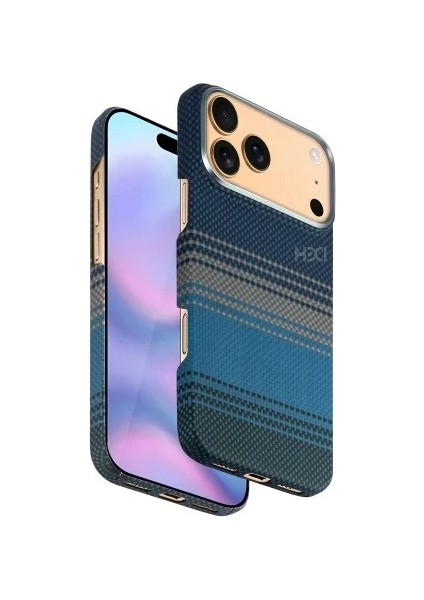 Apple iPhone 17 Pro Max Kılıf Aramid Fiber Ruaha Kevlar Magsafe Kapak - Turuncu ve Lacivert Renkleriyle