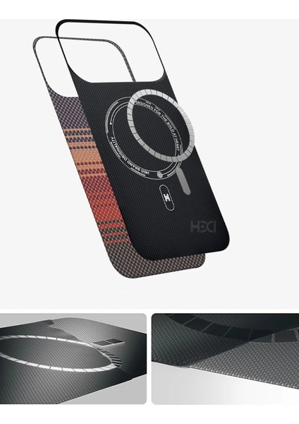 Apple iPhone 17 Pro Max Kılıf Aramid Fiber Ruaha Kevlar Magsafe Kapak - Turuncu ve Lacivert Renkleriyle modelleri