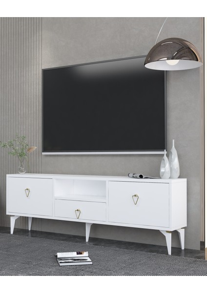 1302DROPCT-1 Tv Sehpası Beyaz-Altın Kulp
