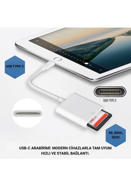 Usb-C To Sd / Hafıza Kart Okuyucu | Tak & Çalıştır Kamera Kart Dönüştürücü, Telefon, Tablet Pc Uyumlu modelleri