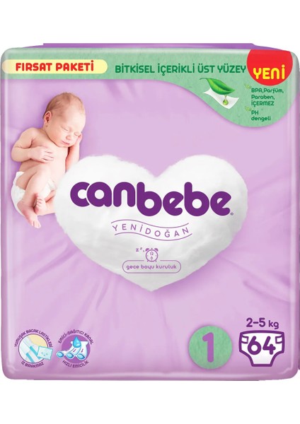Fırsat Paketi Bebek Bezi 2-5 kg 64'lü No:1 Yenidoğan