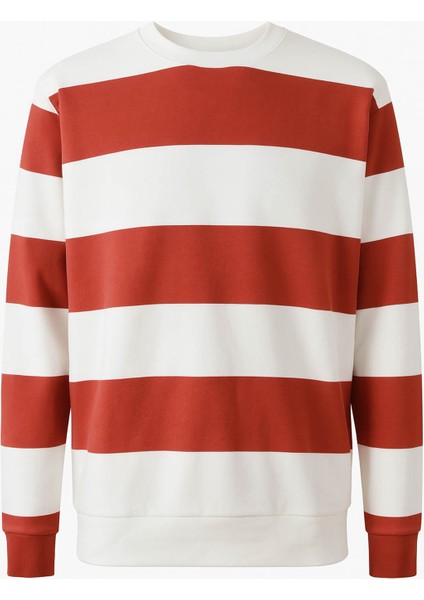 Üç Iplik Baskılı Şardonsuz Sıfır Yaka Kiremit Erkek Sweatshirt 5790-1