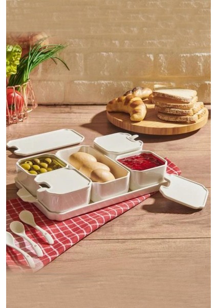 Porselen 6 Parça Tepsili Kaşıklı Kahvaltı Takımı modelleri