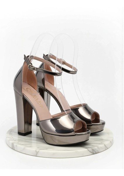 Kadın Moda Şık Platin Ayna Topuklu Zarif Tasarım Yüksek Topuk Düğün Nişan Gece Abiye Ayakkabı