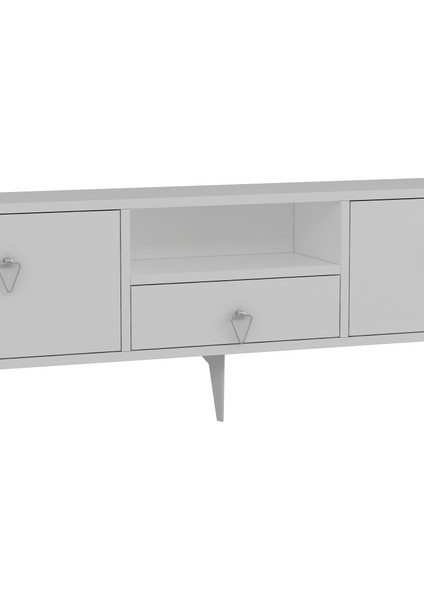 1302DROPCT-1 Tv Sehpası Beyaz-Gümüş Kulp modelleri