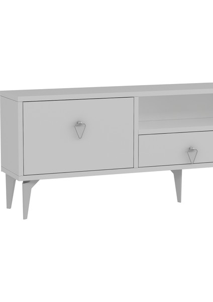 1302DROPCT-1 Tv Sehpası Beyaz-Gümüş Kulp