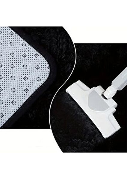 Siyah Oval Post Halı Modern Tasarım Yumuşak Peluş Kaymaz Taban