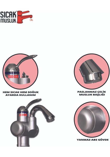 Gümüş Renkli Elektrikli Ani Su Isıtıcı, Lavaboya Monteli, Pratik ve Güvenilir Kullanım fırsatları