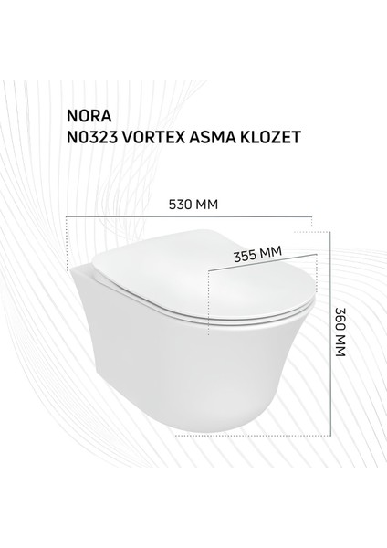Nora Vortex Beyaz Asma Klozet NO323, Creavit Nora Duck Duroplast Yavaş Kapak