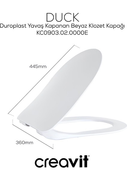 Nora Vortex Beyaz Asma Klozet NO323, Creavit Nora Duck Duroplast Yavaş Kapak