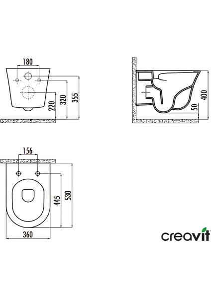 Nora Vortex Beyaz Asma Klozet NO323, Creavit Nora Duck Duroplast Yavaş Kapak