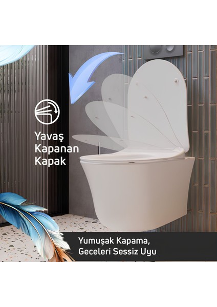 Nora Vortex Beyaz Asma Klozet NO323, Creavit Nora Duck Duroplast Yavaş Kapak