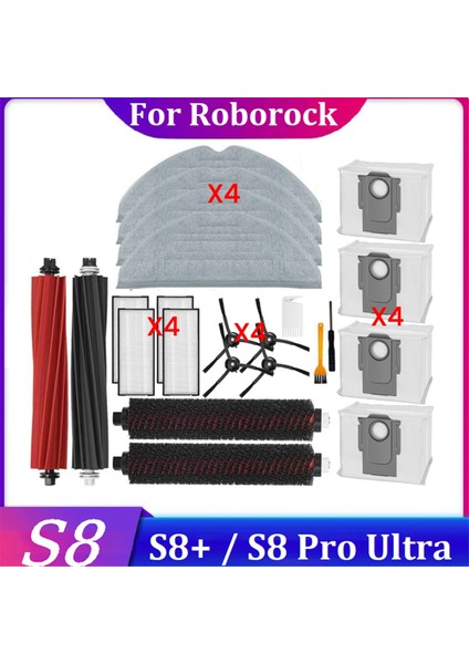 Roborock S8 / S8 Plus / S8 Pro Ultra Elektrikli Süpürge Aksesuarları Kiti Parçaları Ana Yan Fırça Filtreleri Paspas Pedi Toz Torbaları (Yurt Dışından)