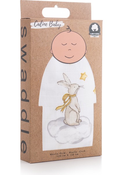 %100 Pamuk Premium & Hafif Müslin Bezi Örtüsü I 120x120 cm I Bej I Tavşan Desenli & 4 Adet Ağız Mendili 27x27cm fiyatları