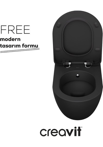 Free Mat Antrasit Kanallı Asma Klozet FE320, Creavit Duck Duroplast Yavaş Kapak
