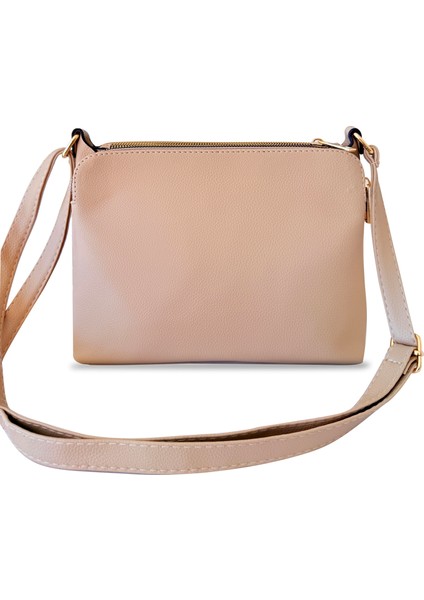 Kadın Suni Deri Ayarlanabilir Çapraz Askılı 4 Bölmeli ve Metal Fermuarlı Omuz Çantası Nude indirimleri