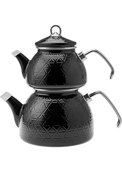 Renkli Emaye Çaydanlık Takımı, Şık ve Dayanıklı Tasarım, Siyah Renkli 1154065 modelleri