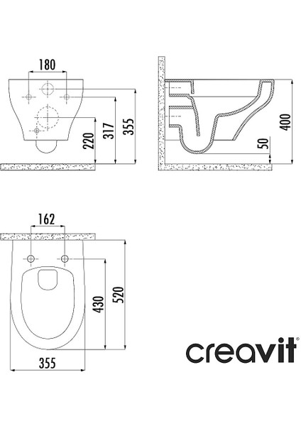 Ness Kanalsız Açık Montaj Asma Klozet NS322, Ness Duroplast Yavaş Kapak