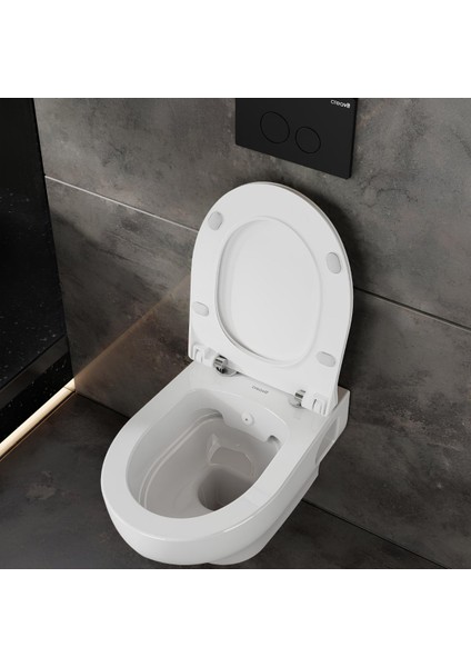 Ness Kanalsız Açık Montaj Asma Klozet NS322, Ness Duroplast Yavaş Kapak