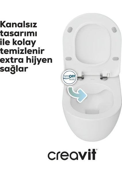 Free Mat Beyaz Kanalsız Asma Klozet FE322, Creavit Duck Duroplast Yavaş Kapak