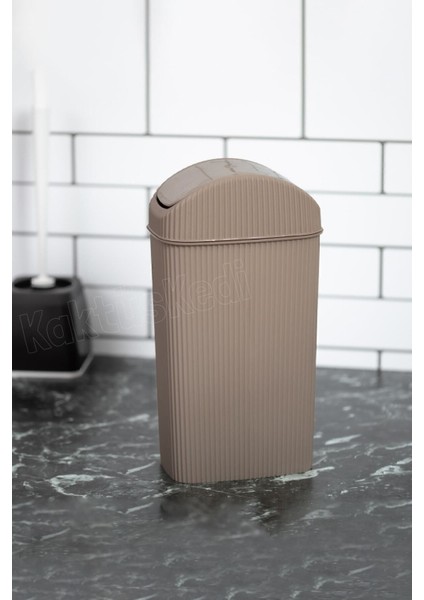 Slim 4 Lt Tezgah Üstü Çöp Kovası, Mutfak,tuvalet,masaüstü Mini Çöp Kutusu Kahverengi 7172981