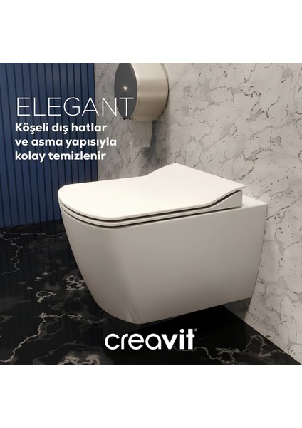 Elegant Kanalsız Asma Klozet, Creavit Yavaş Kapanan Kapak