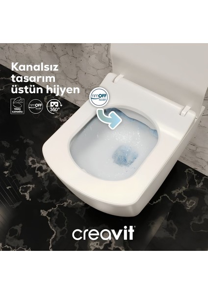 Elegant Kanalsız Asma Klozet, Creavit Yavaş Kapanan Kapak