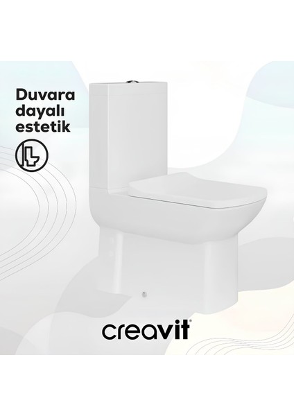 Lara Beyaz Kanallı Duvara Sıfır Klozet Takım LR360, Creavit Lara Yavaş Kapak