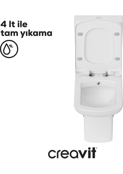Lara Beyaz Kanallı Duvara Sıfır Klozet Takım LR360, Creavit Lara Yavaş Kapak