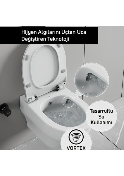 Ness Vortex Beyaz Asma Klozet NS323, Creavit Ness Duroplast Yavaş Kapak KC3403.01