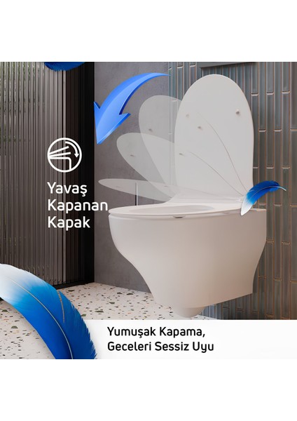 Ness Vortex Beyaz Asma Klozet NS323, Creavit Ness Duroplast Yavaş Kapak KC3403.01