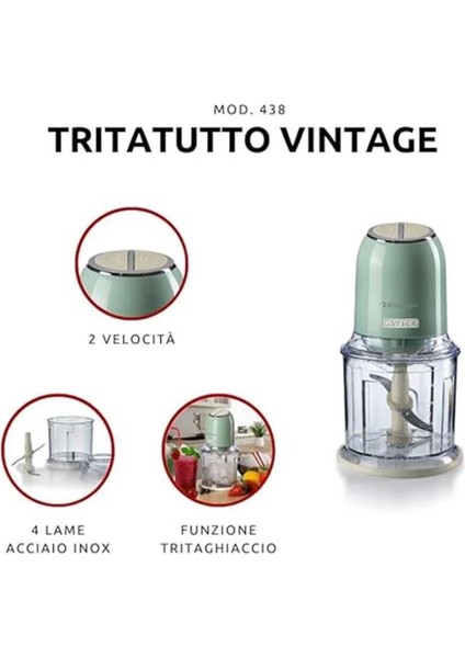 Yeşil Çok Renkli Doğrayıcı, 2 Buton, 4 Paslanmaz Çelik Bıçak, Hız Kademeli