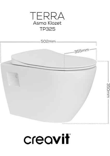Terra Kanallı Beyaz Asma Klozet TP325, Creavit Terra Duck Yavaş Kapak