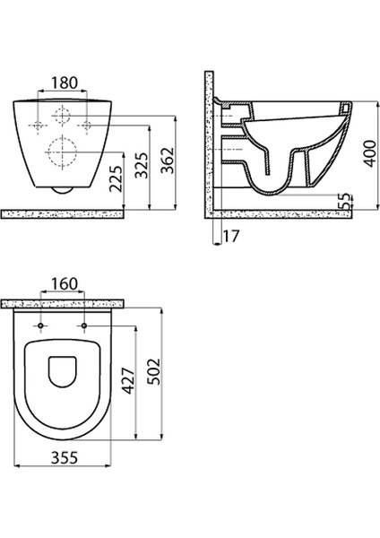 Terra Kanallı Beyaz Asma Klozet TP325, Creavit Terra Duck Yavaş Kapak