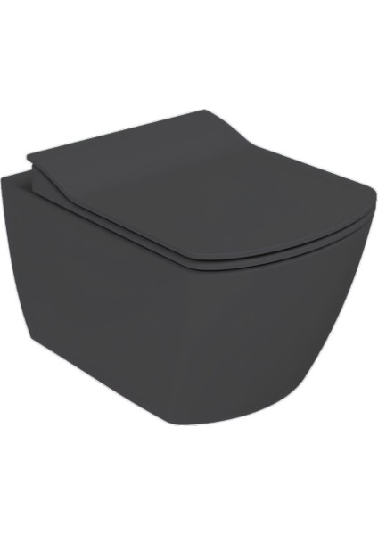 Elegant Mat Antrasit Kanalsız Asma Klozet EG321, Creavit Elegant Duroplast Yavaş Kapak