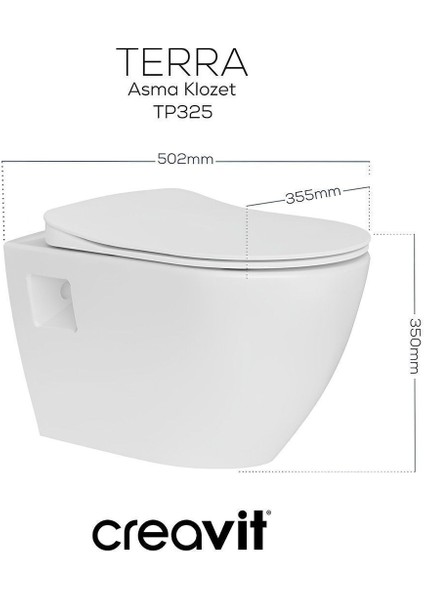 Terra Beyaz Kanalsız Asma Klozet TP329, Creavit Terra Duck Yavaş Kapak