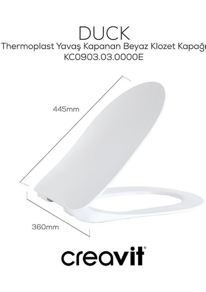 Terra Beyaz Kanalsız Asma Klozet TP329, Creavit Terra Duck Yavaş Kapak