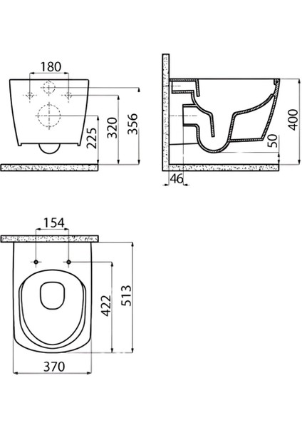 Elegant Mat Antrasit Kanalsız Asma Klozet EG321, Creavit Elegant Duroplast Yavaş Kapak